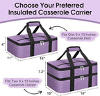 Insulated Casserole Carrier, Portable Casserole Carrier for Hot or Cold Food Lunch Tote Warmer or Cooler Bag, Lasagna Lunch Bag for Potluck Parties- Fits 9" x 13" Baking Dish-Purple