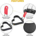 3.5 Inch Egg Ring with Foldable Handle, Stainless Steel Heart Shaped Egg Rings for Frying Eggs, English Muffins, Cooking Breakfast Sandwich Burger, 2 Pack