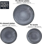 VIDA 12-Piece Porcelain Dinnerware Plate Set for 4 | Includes 4 Dinner Plates, 4 Dessert Plates, 4 Bowls | Modern Grey Ceramic Tableware, Stoneware Look, Microwave & Dishwasher Safe Dishes