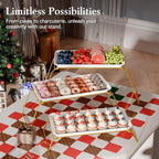 Extra Large 3-Tier Melamine Serving Tray Set and Cupcake Stand for Party Events, 17" Platters with Tiered Stand, Holds 63 Cupcakes, Food, Dessert, and Fruit, 24K Gold-Plated