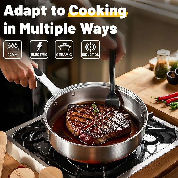 Stainless Steel Pots and Pans Set, 8 Pcs Non Toxic Cookware Set 5 Ply Base, Kitchen Pots Set, Induction Pans Set, Non Toxic 18/8 Dishwasher Safe