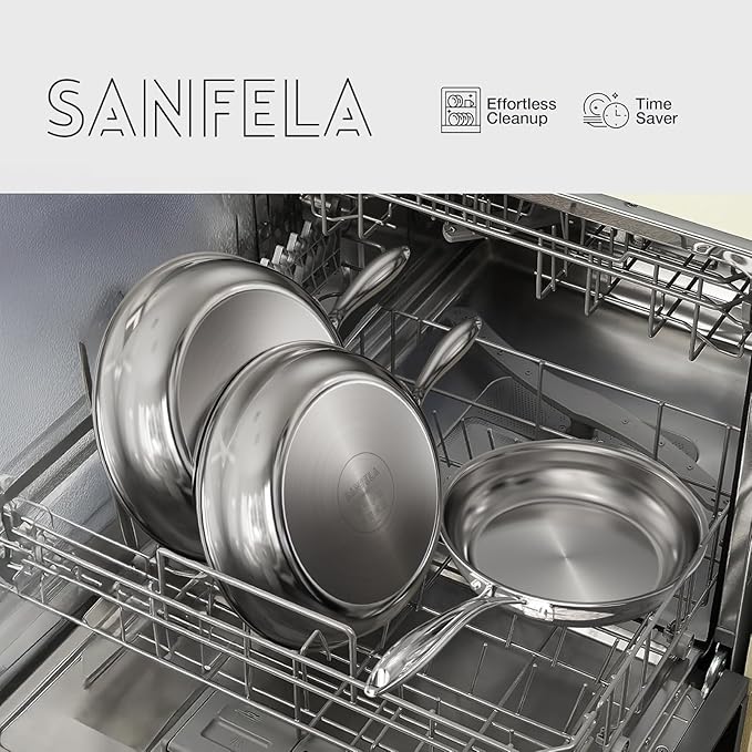10 Inch Stainless Steel Frying Pan, 5-Ply Stainless Steel Pan, Dishwasher and Oven Safe, Induction Pan, Even Heat Distribution