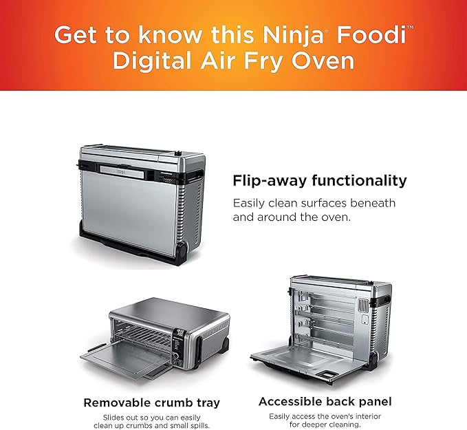 Ninja Digital Air Fry Countertop Oven, 8-in-1 Functionality, 1800W, Flip-Up Design, XL Capacity, Air Fry Basket, Wire Rack & Crumb Tray, Silver, SP101