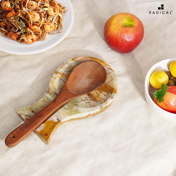 Radicaln Marble Spoon Rest Green Onyx Spatula Ladle Fork Handmade Utensil Rest - Non Ceramic Non Copper Spoon Rests Kitchen Organizer - Chef Cooking Countertop Spoon Holder