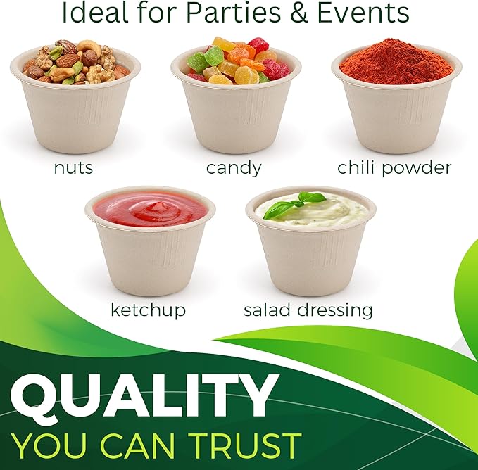 4oz Disposable Paper Bowls [100-Pack], Sturdy Small/Mini Paper Cups, Perfect for Dip Sauce, Tasting and Snacks, 100% Compostable Sample Cups