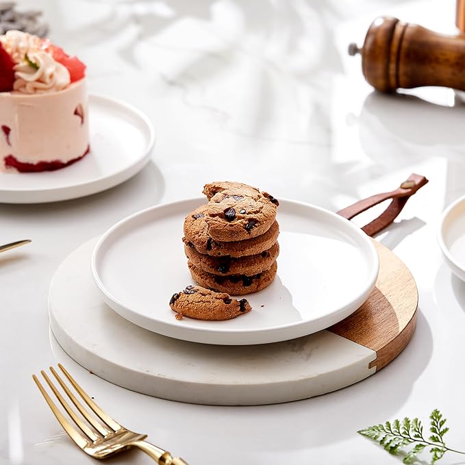 Matte Ceramic Appetizer Plates 6 Inch,Small Mini Dessert Plates Set of 4,Microwave and Oven Safe Snack,Bread,Butter Dessert,Pie,Cake Plates Cat Dishes(6 inch, White)