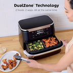 Ninja Foodi 6-in-1 FlexBasket Air Fryer with 7-QT MegaZone & Basket Divider for Large Proteins & Full Meals, Smart Finish Cook 2 Foods 2 Ways, Family Sized Capacity, Air Fry, Roast & More, Black DZ071