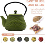20.3oz Small Cast Iron Teapot for Personal, SECHUDO Tea Kettle for Stovetop Safe Coated with Enameled Interior, Green Tea Pot with Stainless Steel Infuser for Loose Tea (600ml)