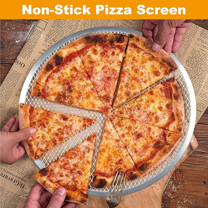 4 Pcs Pizza Screen, Non-Stick Aluminum Alloy Pizza Pan with Holes, Seamless Pizza Mesh Baking Tray for Indoor and Outdoor Baking (9Inch+10Inch+12Inch+13Inch)