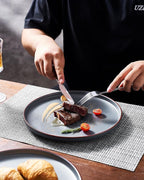 Famiware Mercury Dinnerware Sets with Pasta Bowls, Service for 4 (16 Pieces), Plates and Bowls Sets, Microwave and Dishwasher Safe Dishes Set, Charcoal