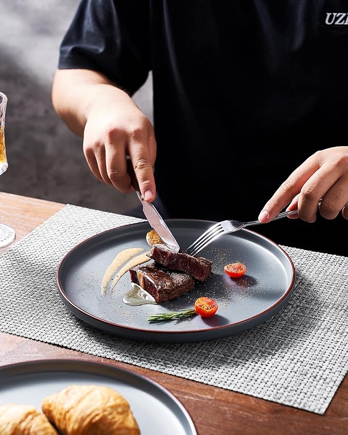 Famiware Mercury Dinnerware Sets with Mugs, Service for 4 (16 Pieces), Plates and Bowls Sets, Microwave and Dishwasher Safe Dishes Set, Charcoal