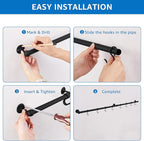 ROTHLEY Hanging Pot Rack Hanger: 39.4 Inch Stainless Steel Pot and Pan Hanger Pot Rack Wall Mounted Hanging Pots and Pans Rack Pot Hangers for Kitchen Utensil Rail with Hooks (Matt Black