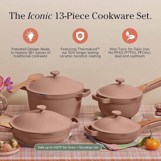 Our Place Cookware Set - Complete 13-Piece Set Including Always Pan 2.0, Mini Always Pan, Perfect Pot, and Mini Perfect Pot | Multifunctional, Toxin-Free Nonstick | Replaces 36 Pieces | Spice