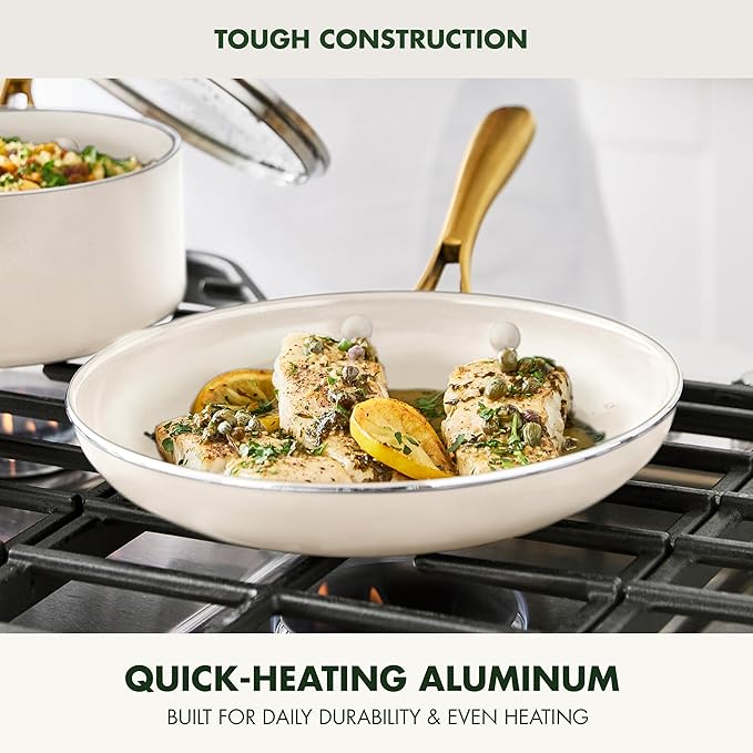 GreenPan Swift 12" Ceramic Nonstick Frying Pan Skillet with Lid, PFAS & PFOA-Free Healthy Cooking, Gold Stainless Steel Handle, Versatile Cooking Essentials, Dishwasher & Oven Safe, Cream
