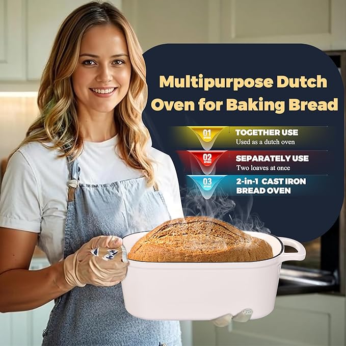4.6 Quart Dutch Oven for Sourdough Bread Baking, Combo Oval Enameled Cast Iron Bread Pan with Lid, Bread Dutch Oven for a Crispy Crust, White