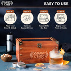Old Fashioned Smoker Kit - Whiskey Smoker Kit with Smoking Gun, Cocktail Smoke Box, Food Tray and Wood Chips (Apple & Cherry) - Bourbon Gifts for Men