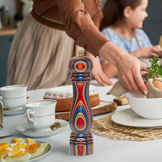 Baltique Montego Bay Pepper Grinder – 8 Inch Colorful Wooden Pepper Mill with Adjustable Stainless Steel Grinding Mechanism – Manual Wood Pepper Grinder for Kitchen or Table Use