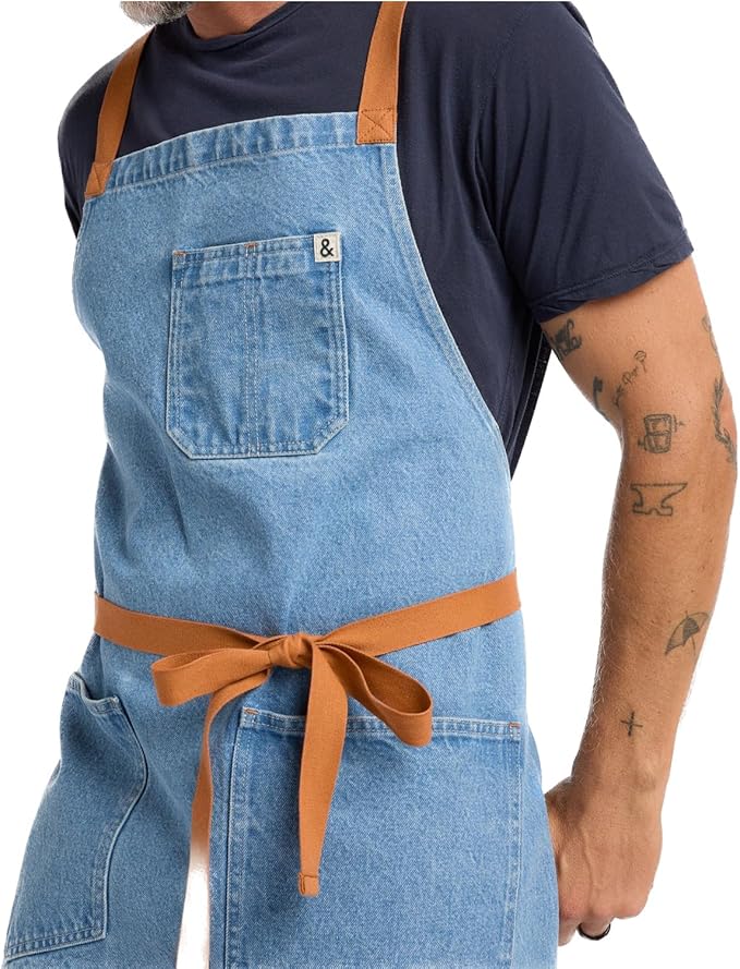 hedley & bennett Crossback Apron - Crossback Chef Apron with Pockets - 100% Cotton Denim, 8oz - Cedar Blue