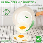 23 Pcs Pots and Pans Set Nonstick, Kitchen Cookware Sets, with Frying Pan, Saucepan, Saute Pan, Lightweight Cooking Set with Stay-Cool Wood Print Handles, NO PFAS and PFOA, Light Wood