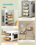SONGMICS Magnetic Spice Rack for Refrigerator, 4 Pack, 2 Large and 2 Small Kitchen Magnetic Shelves for Washing Machine, Spice Organizers, No Drilling Needed, Ink Black and Light Bamboo UKCS062BH01