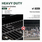 2 in 1 Propane Gas BBQ Grill with Side Burner & Porcelain-Enameled Cast Iron Grate, 4-Burner Flat Top Griddle, 46,700 BTU Outdoor Barbecue Propane Griddle Grill Combo for Camping, Patio, Backyard