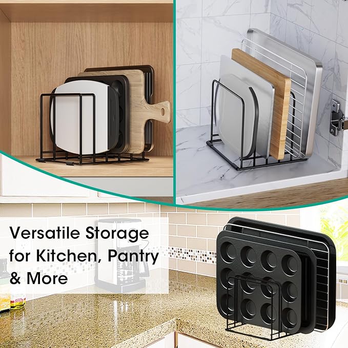 2-Pack Dish Rack & Cutting Board Organizer – 5-Tier Metal Rack for Cutting Boards, Bakeware, Trays – Space-Saving Kitchen Storage, Rust-Resistant Dish Organizer for Cabinets, Countertops & Pantry