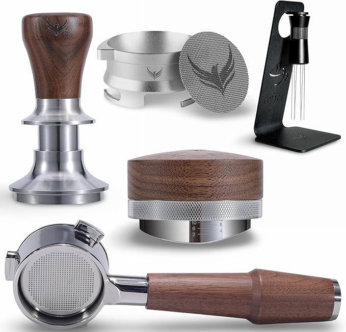 Breville Espresso Machine Accessories Set 54mm Walnut Bottomless Portafilter,Calibrated Tamper, Coffee Distributor, WDT Tool, Espresso Funnel and Filter