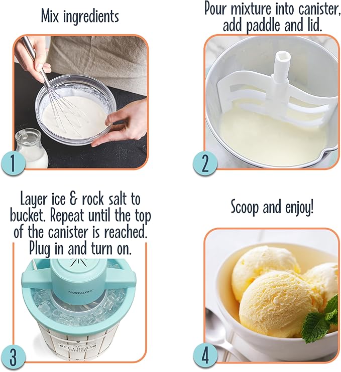 Nostalgia Electric Ice Cream Maker – Parlor Style, Old Fashioned Soft Serve Ice Cream Machine Makes Frozen Yogurt or Gelato in Minutes - Fun Kitchen Appliance – White - 4 Quart