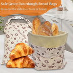 KONGDY 2 Packs Reusable Beeswax Bread Bags, Cotton Homemade Sourdough Bread Bags, Perfect Bag for Home-Baked, 12x17 inch