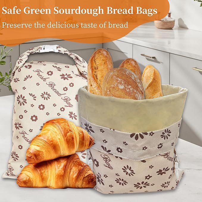 KONGDY 2 Packs Reusable Beeswax Bread Bags, Cotton Homemade Sourdough Bread Bags, Perfect Bag for Home-Baked, 12x17 inch