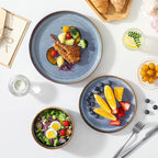 vancasso PLAYA Plates and Bowls Sets, 12 Pieces Grey-Blue Dinnerware Sets for Kitchen, Reactive Glaze Dishes Set for 4, Dishwasher and Microwave Safe