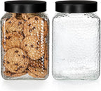 80oz Large Glass Kitchen Canister with Lid, Pantry & Countertop Organizing Storage Jar for Flour, Sugar, Coffee, Larger than Half Gallon Glass Container Set of 2 - Black Metal Lids