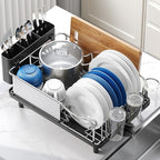 Stainless Steel Dish Drying Rack - Large Capcity 304 Grade Dish Drainer for Kitchen Counter with Drain Board, Utensil Holder & Detachable Cup Shelf, Rustproof Multifunctional Organizer