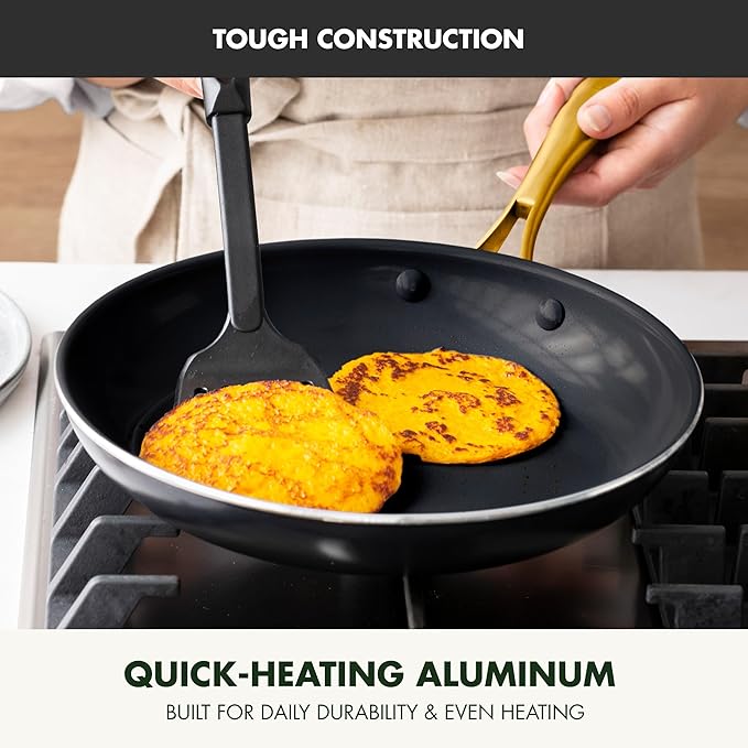 GreenPan Swift Cookware 10" Frying Pan Skillet, Healthy Ceramic Nonstick Coating, Heavy-Gauge Aluminum, Gold-Tone Stainless Steel Handle, PFAS-Free, Dishwasher & Oven Safe, Black