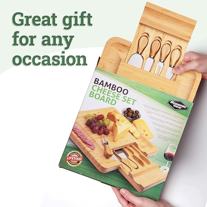 Charcuterie Board Gift Set, Bamboo Cheese Board With Cutlery, Includes Stainless Steel Serving Utensils, Cheese Platter and Serving Tray, Suitable for Wedding, Gift for Couples, and Housewarming Gifts