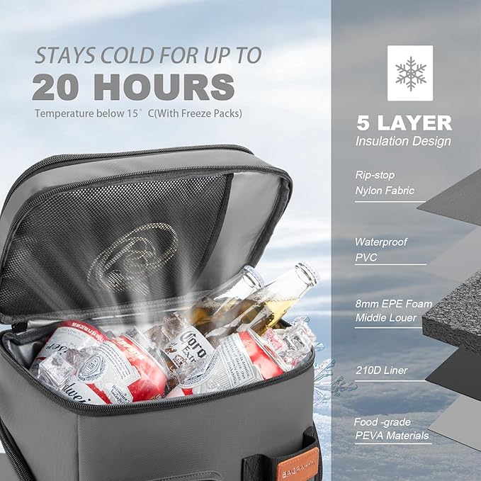 Insulated Cooler Backpack,33/45 Cans Multifunctional Double Deck Leakproof Cooler Bag with Sternum Strap,Large Capacity Lightweight Travel Camping Beach Backpack