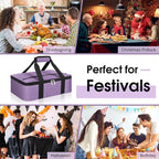 Insulated Casserole Carrier, Portable Casserole Carrier for Hot or Cold Food Lunch Tote Warmer or Cooler Bag, Lasagna Lunch Bag for Potluck Parties- Fits 9" x 13" Baking Dish-Purple