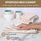 Native Fab Kitchen Dish Towels 16"x26" - Set of 4 - Absorbent Cotton Hand Towels, Restaurant Grade Dish Towels for Quick Drying, Cleaning, Dish Cloths Set with Hanging Loop - Beige and White