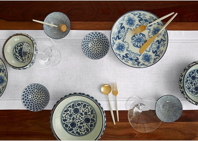 Solino Home Linen White Table Runner 48 Inches - Double Hemstitch, 100% Pure Linen Coffee Table Runner 14 x 48 Inch Ideal for Dresser Tables - Summer, Fall, Autumn, Halloween