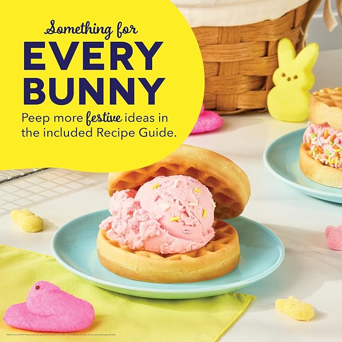 PEEPS x Dash Chick Mini Waffle Maker for Individual Waffles, Hash Browns, Keto Chaffles with Easy to Clean, Non-Stick Surfaces, 4 Inch - Yellow