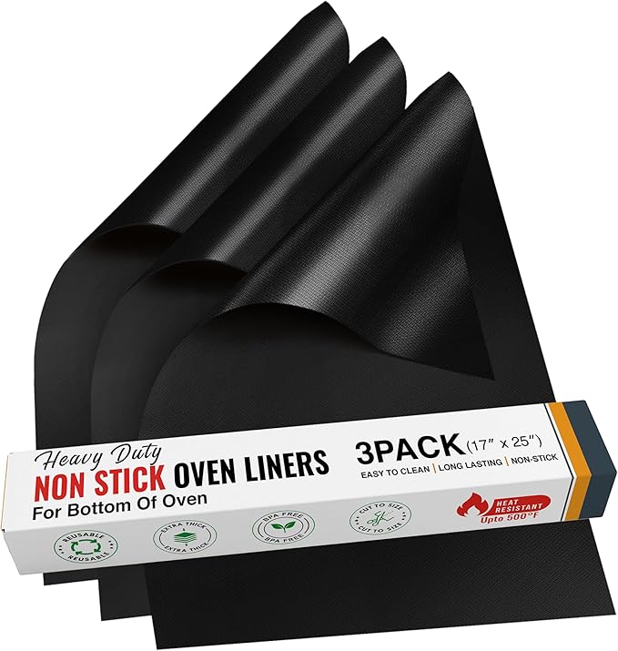 3 Pack Thick Heavy Duty Oven Liners for Bottom of Oven, Non Stick Liners for Electric or Gas Ranges, Reusable Mats for Electric Gas Microwave or Grill, BPA & PFOA Free Spill Guard, Kitchen Accessory