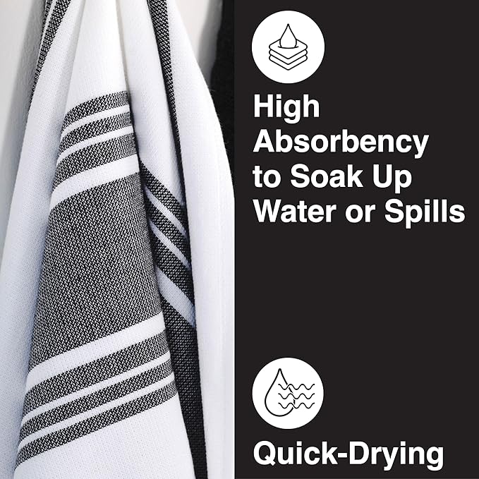 All-Clad Dual-Purpose Kitchen Towels: Highly Absorbent - 100% Cotton, 17"x30" Dish Towels for Cleaning & Drying Dishes & Glassware, 3-Pack, Black