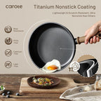 CAROTE Non Stick Frying Pans, 9.5" Nonstick Skillet Titanium Frying Pan Chef's Pan, Titanium Lightweight, Stay-cool Handle, Compatible with All Stoves, Black