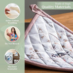 Maison d' Hermine Pot Holders 100% Cotton Heat Resistant Potholders 8" x 8" Hot Pads with Loop BBQ, Cooking, Grilling, Kitchen, Handling Hot Pans Spring/Summer (Pack of 1, Meadow Florals - Brown)