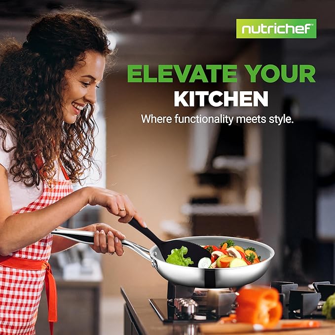 NutriChefKitchen Kitchenware Pots & Pans Set-12-Piece Set Clad Kitchen Cookware w/Steel Handles,Fry Pan Interior Coated w/Prestige Ceramic Non-Stick Coating,Stylish Kitchen Cookware,one size,NCSSX45