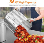 ROVSUN 36QT Stainless Steel Seafood Boil Pot with Strainer Basket, Lid & Hook, Versatile Stock Pot for Crab, Lobster, Shrimp Boiling, Heavy-Duty Turkey Fryer for Outdoor Cooking & Gatherings