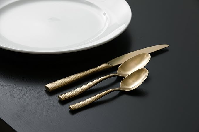 Fortessa Lucca Faceted 18/10 Stainless Steel Flatware, Tea/Coffee Spoon, 5.9", Set of 12, Brushed Gold
