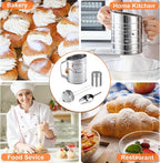 Flour Sifter,3 Cup with Scale Stainless Steel Flour Sifters,4 in 1 Baking Sifter Set with Powder Sugar Shaker Duster,Strainers Fine Mesh and Metal Scoop for Baking Cake,Pastries,Pies,Cupcakes,Desserts