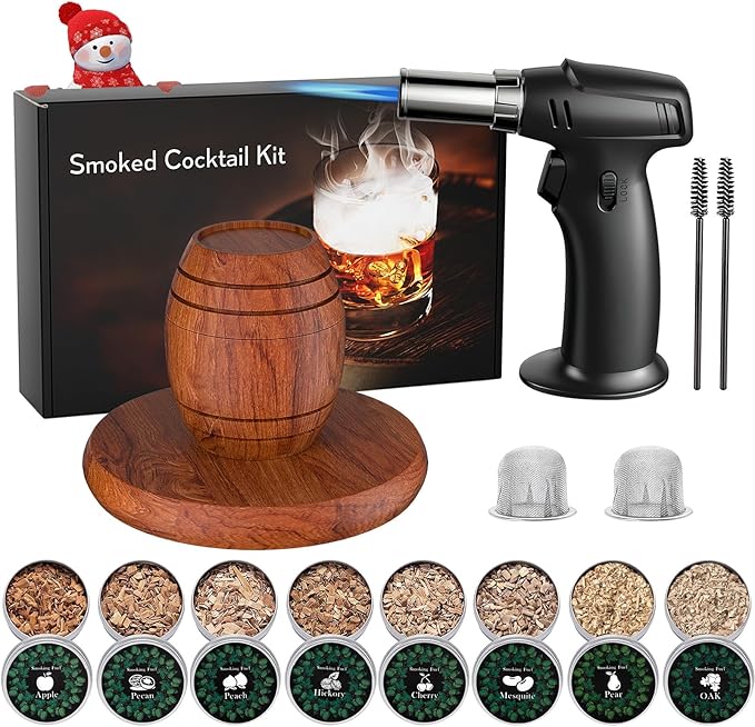 Cocktail Smoker Kit with Torch – 8 Flavors Wood Chips – Bourbon, Old Fashioned Drink Smoker Kit, Whiskey Smoker Infuser Kit, Birthday Bourbon Whiskey Gifts for Men, Dad, Husband (Without Butane)