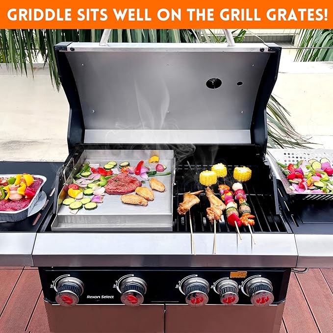 GGC 16" x 12.5" Flat Top Griddle Plate for Gas Grills, Stainless Steel Universal Griddle for Gas Stoves and Camping Stoves, Nonstick Cooking Griddle for Charcoal, Tailgating, Parties